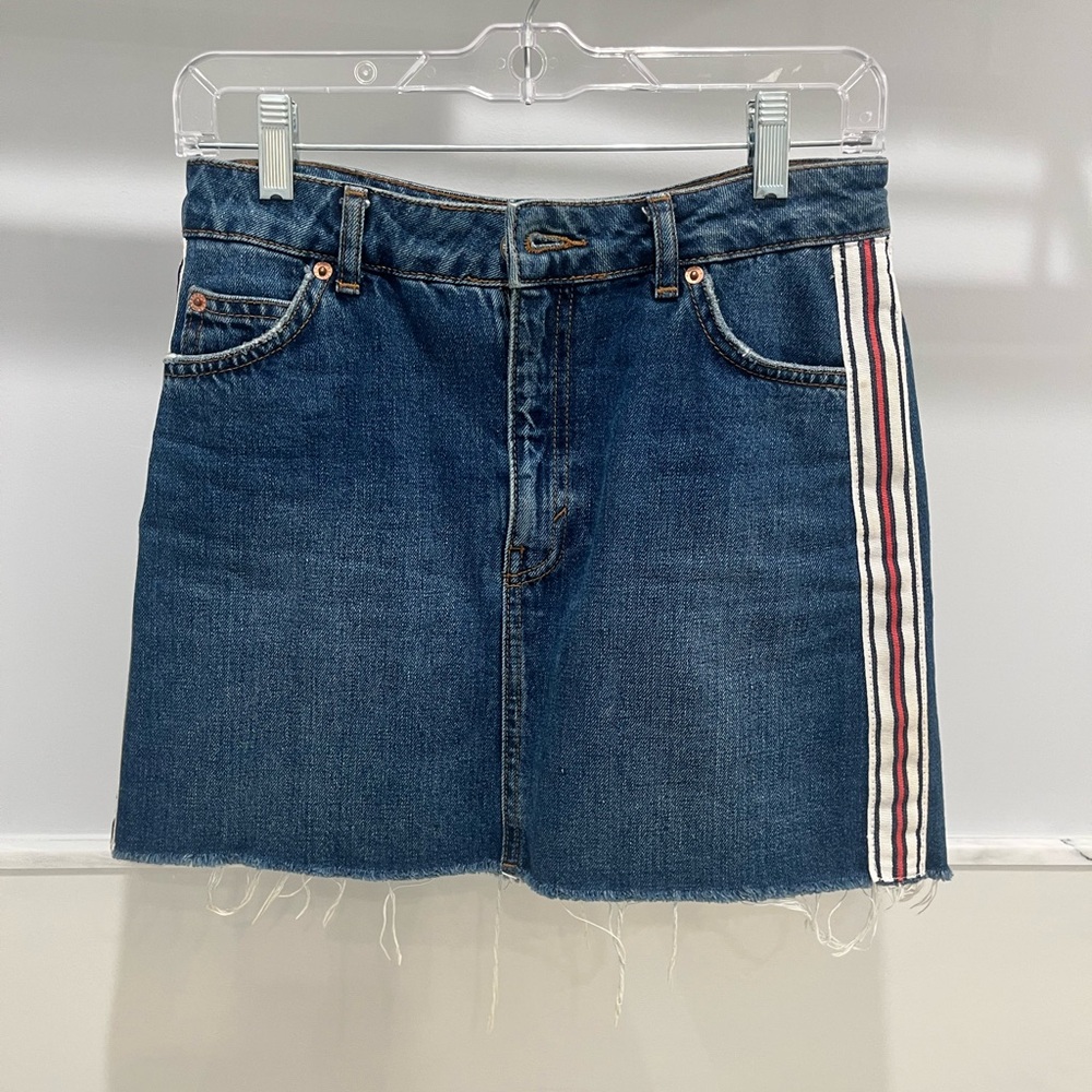 Denim Skirt with Striped Detail